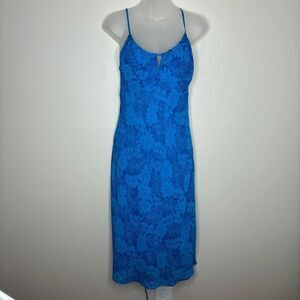 Vintage Express 90s Y2K Floral Tropical print midi dress blue size 5 / 6